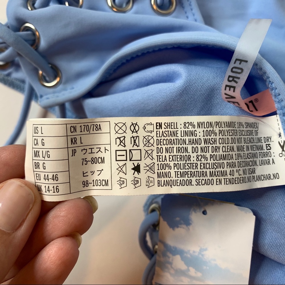 FOREVER 21 HIGH WAISTED BIKINI BOTTOM BLUE LARGE - Picture 6 of 6